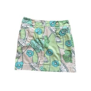 Ann Taylor Loft Petites‎ 6P Y2K Floral Mini Skirt Green Blue Cotton Stretch
